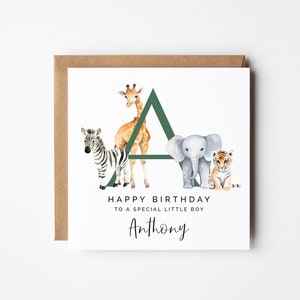 Joyeux 1er anniversaire à un petit garçon spécial, carte 1er anniversaire pour garçon, carte d'anniversaire animal safari, jolie carte de voeux, anniversaire à imprimer