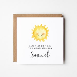 1st Birthday Card for Kids, Cute Happy Sun, Editable Printable DIY, Personalised for Boy or Girl, Instant Download First Birthday Card Son
