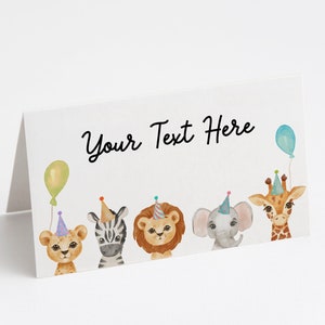 Jungle Safari Animals Place Card Editable Template, Tent Cards Food Labels Printable Name Cards Instant Download Zoo Animal Party Decor Z293