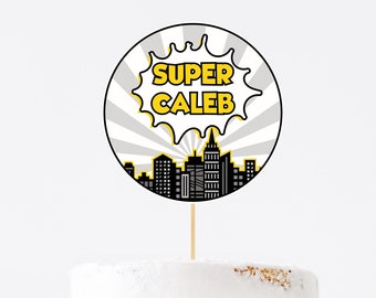 Superhero Cake Topper Template, Boys Comic Book Birthday, DIY Editable Centerpiece, Instant Download Digital Super Heroes Party Decor Z303