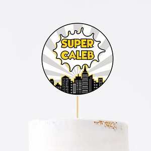 Superhero Cake Topper Template, Boys Comic Book Birthday, DIY Editable Centerpiece, Instant Download Digital Super Heroes Party Decor Z303