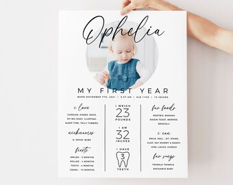 Baby Milestone Board, First Birthday Milestone Poster Template, Editable 1st Birthday Milestone Sign, Milestone Poster 1st Birthday Z0