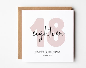 Happy 18e verjaardagskaart - Meisjes Bewerkbare DIY Roze Modern Minimalistisch, Instant Download Vierkante Groet, Elke leeftijd Viering Kaart Afdrukbaar