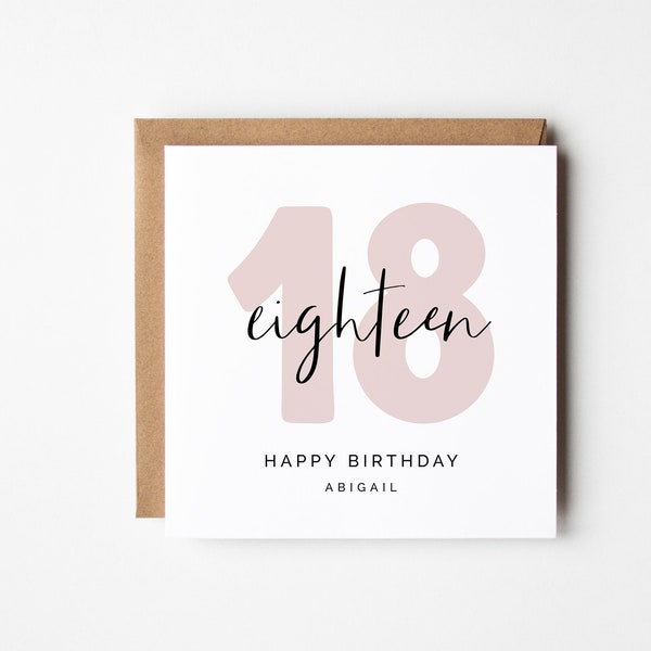 Happy 18th Birthday Card - Girls Editable DIY Pink Modern Minimalist, Instant Download Square Greeting, Any Age Celebration Card Printable