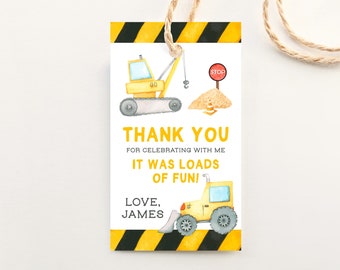 Editable Construction Birthday Party Favor Tags, DIY Party Favor Tags, Construction Party Thank You Tags, Editable Printable Party Tags Z289