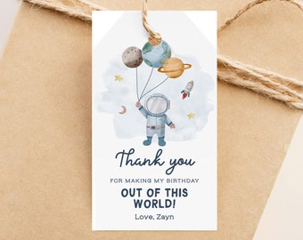 Editable Outer Space Favor Tags Space Birthday Thank You Label Astronaut Gift Tags Planets Galaxy Printable Template DIY Favor Tags Z292