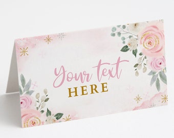 Editable Place Card Template, Printable Instant Download Blush Pastel Pink Gold Floral Food Label Tent Cards Birthday or Baby Shower Z319