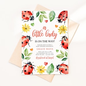 Invito per la doccia per bambini coccinella, modello modificabile Nuovo bambino cospargere primavera estate coccinella stampabile Download immediato fai da te digitale Z359