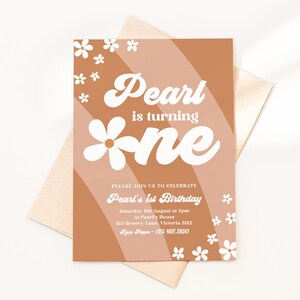Retro Birthday Invitation Editable Template, Printable Instant Download Groovy Daisy 70s Hippie Girls Party Floral Boho invite Design z336