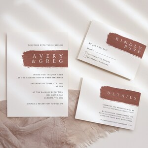 Terracotta Wedding Invitation Template Set Minimalist Watercolor Burnt Orange Earthy Desert Wedding Invite Editable Rust Invite DIY WED23