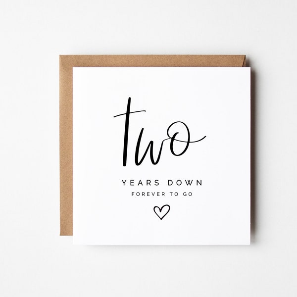 Happy 2nd Anniversary Card, Two Years Down Forever to Go, Editable Modern Minimalist DIY Square Greeting Instant Download for Husband Wife