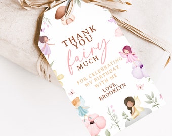 Etiqueta de agradecimiento, Descarga instantánea imprimible editable Princesa de hadas encantada Cumpleaños o Baby Shower Regalo Favor Etiquetas Rosa Púrpura Floral Z296