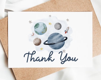 Editable Space Birthday Thank You Card Astronaut Planets To the Moon Galaxy Thank You Note Printable Template Digital Download Z292