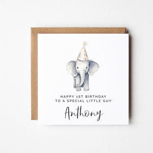 Geburtstags-Elefant-Karte - Bearbeitbares Safari-Zoo-Thema, DIY-personalisierter quadratischer Gruß, Kinder erster Geburtstags-Dschungel-Tier-Party-Karte