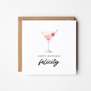 Cocktail Geburtstagskarte für beste Freundin, rosa Aquarell Cosmopolitan, personalisiert, DIY druckbar, sofortiger Download, quadratische Karte für Bestie