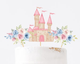 Princess Cake Topper Bundle, Watercolor Princess Castle Floral Printable DIY Centerpiece Set, Instant Download Party Decoration z310
