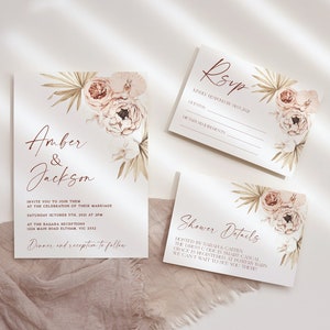 Faire-part de mariage Boho ensemble Pampass herbe séchée Floral mariage Invitation Suite modèle imprimable Boho Floral mariage inviter bricolage WED02