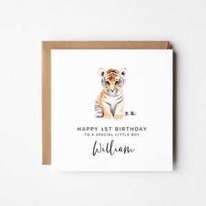 Alles Gute zum 1. Geburtstag Karte - Kinder Safari Tiger bearbeitbare niedliche Zoo Tier, DIY personalisierte quadratische Gruß, Instant Download für Jungen