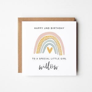 Gelukkige verjaardagskaart, afdrukbare elke leeftijd wenskaart DIY gevouwen kaart moderne eenvoudige regenboog Instant Download voor meisjes 1e 2e verjaardag