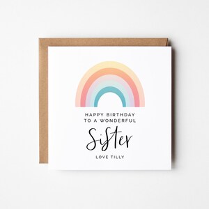 Personalisierte Geburtstagskarte, bunte Regenbogen Geburtstagskarte für Schwester, DIY druckbare, sofortiger Download, bearbeitbare quadratische Grußkarte