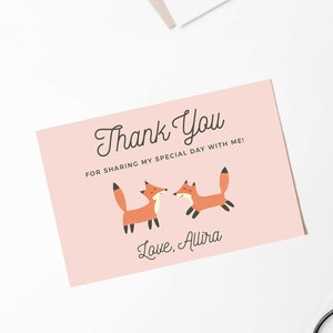 Carte de remerciement Fox, modèle 4x6 modifiable pour enfants Woodland Animal imprimable personnalisé bricolage téléchargement instantané créature forestière carte de remerciement Z98