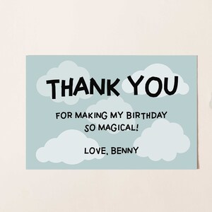 Cloud Bedankkaart, bewerkbare afdrukbare gepersonaliseerde Sky themafeest Pastel blauwe verjaardag of baby shower Bedankkaart 4x6 Opmerking DIY Z71