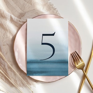 Watercolor Wedding Table Number, Modern Blue Ocean Soft Minimalist Editable Printable, Instant Digital Download for Elegant Receptions WED61