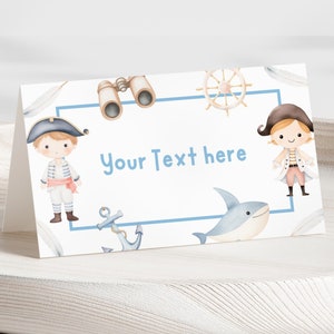 Pirate Place Card, Editable Template Printable Instant Download Nautical Birthday Party DIY Boys Buffet Food Label Tent Sign Z352