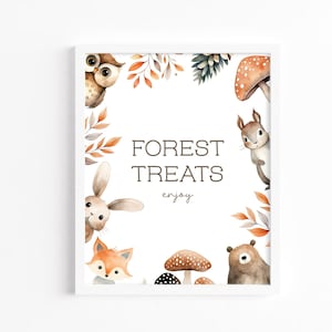 Signo de mesa de buffet de comida, golosinas del bosque animales del bosque 8x10 plantilla editable imprimible descarga instantánea DIY fiesta snack decoración cumpleaños Z343
