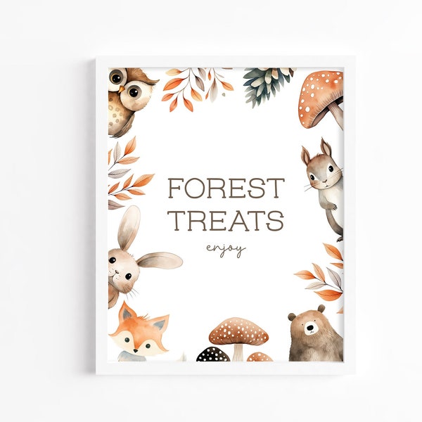 Food Buffet Table Sign, Forest Treats Woodland Animals 8x10 Editable Template Printable Instant Download DIY Party Snack Decor Birthday Z343