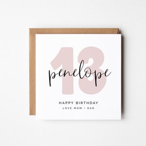 Pink 13th Birthday Card - Girl's Editable Modern Minimalist, DIY Square Greeting, Instant Download for Teens, Any Age Greeting Card