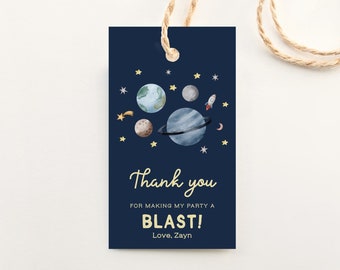 Editable Outer Space Favor Tags Space Birthday Thank You Label Astronaut Gift Tags Planets Galaxy Printable Template DIY Favor Tags Z292
