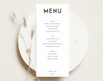 Wedding Menu Template, Editable Wedding Menu Printable, Minimalist Menu Card, Printable Menu Card, Templett Menu, Instant Download WED15