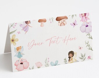 Fairy Place Card Editable Template, Instant Download Whimsical Princess Watercolor Birthday Baby Shower Escort Cards Food Buffet Labels Z296