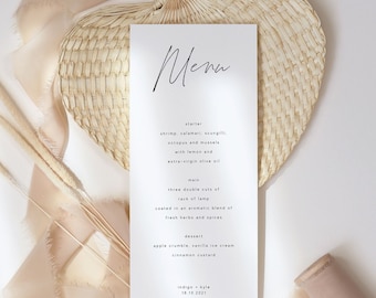 Wedding Menu Template, Editable Wedding Menu Printable, Minimalist Menu Card, Printable Menu Card, Templett Menu, Instant Download WED13