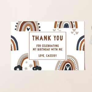 Boho Rainbow Thank You Card, Editable Template Instant Download Navy Blue Earthy Bohemian Birthday or Baby Shower Thank You Note 4x6 Z80