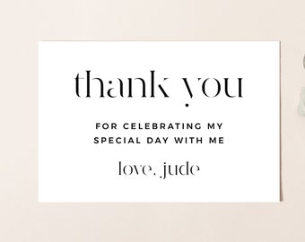 Minimalist Birthday Thank You Card, Editable Template Printable Instant Download Monochrome Modern Simple Gender Neutral Party Decor Z43