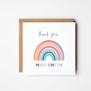 Cartão de agradecimento do professor – arco-íris pastel, editável para impressão, saudação quadrada DIY, presente de fim de período, maravilhoso cartão de agradecimento ao educador