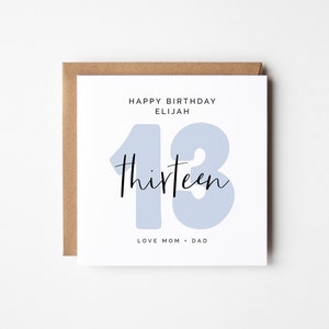 Boy's 13e verjaardagskaart - Blauwe minimalistische stijl, bewerkbaar gepersonaliseerd, DIY afdrukbaar Perfect voor elke leeftijdsviering, wenskaart eenvoudig