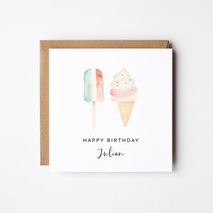 Plantilla de tarjeta de cumpleaños editable, Helado de paleta de acuarela imprimible DIY, Saludo cuadrado personalizado de verano para niños, Mejor amiga, Hija
