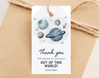Editable Outer Space Favor Tags Space Birthday Thank You Label Astronaut Gift Tags Planets Galaxy Printable Template DIY Favor Tags Z292