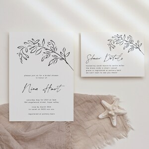 Bridal Shower Suite Editable Template, Printable Instant Download Modern Minimalist Simple Line Art Botanical Elegant Script Welcome WED05