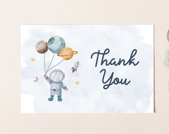 Editable Space Birthday Thank You Card Astronaut Planets To the Moon Galaxy Thank You Note Printable Template Digital Download Z292