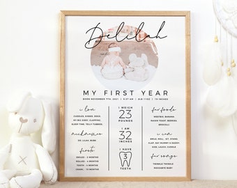 Baby Milestone Board, First Birthday Milestone Poster Template, Editable 1st Birthday Milestone Sign, Milestone Poster 1st Birthday Z0