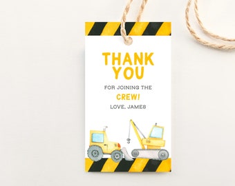 Editable Construction Birthday Party Favor Tags, DIY Party Favor Tags, Construction Party Thank You Tags, Editable Printable Party Tags Z289
