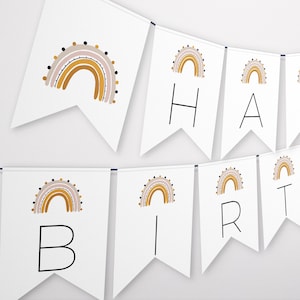 Happy Birthday Banner Regenbogen Banner Mädchen Regenbogen Erster Geburtstag Dekorationen Boho Regenbogen Sofort Download Druckbare Vorlage Wimpelkette DIY Z8