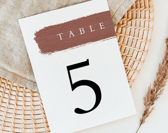 Editable Wedding Table Number Printable, Modern Minimalist Terracotta Boho Bohemian Earthy Rustic Brush Instant Download Printable WED23