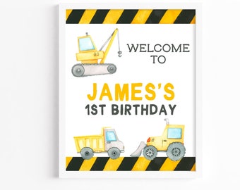 Editable Construction Birthday Party Sign, Dump Truck Welcome Sign, Instant Download Welcome Sign, Printable Digger Party Table Sign Z289