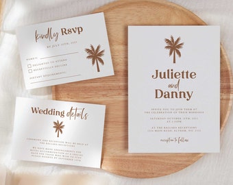 Palm Tree Wedding Invitation Template Boho Minimalist Tropical Wedding Invitation Suite Printable Set Beach Wedding Invite Editable WED36