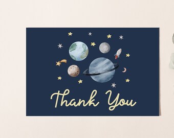 Editable Space Birthday Thank You Card Astronaut Planets To the Moon Galaxy Thank You Note Printable Template Digital Download Z292
